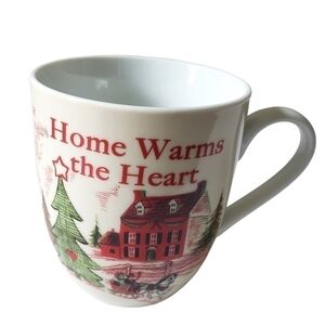 Fitz & Floyd "Home Warms The Heart" Holiday scene white drinking coffee …